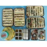A collection of approximately 340 trout flies contained in two Hardy Bros Bakelite boxes, two