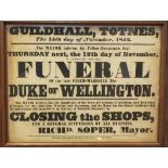 A printed poster for Guildhall, Totnes, 18th Nov 1852, "Funeral of the Late Field Marshall The