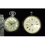 A silver cased open face pocket chronograph watch, the white enamel dial marked Centre Seconds 22400