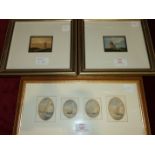 Early 20th century, four small oval watercolours, Sailing Yachts, framed as one, each 6 x 4.5cm