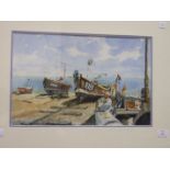 Ray Rawlings, 'Beached fishing vessels', signed watercolour, 29.5 x 46cm.
