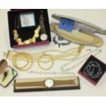 A quantity of costume jewellery, some boxed, a gent's Avia Olympic wrist watch and another wrist