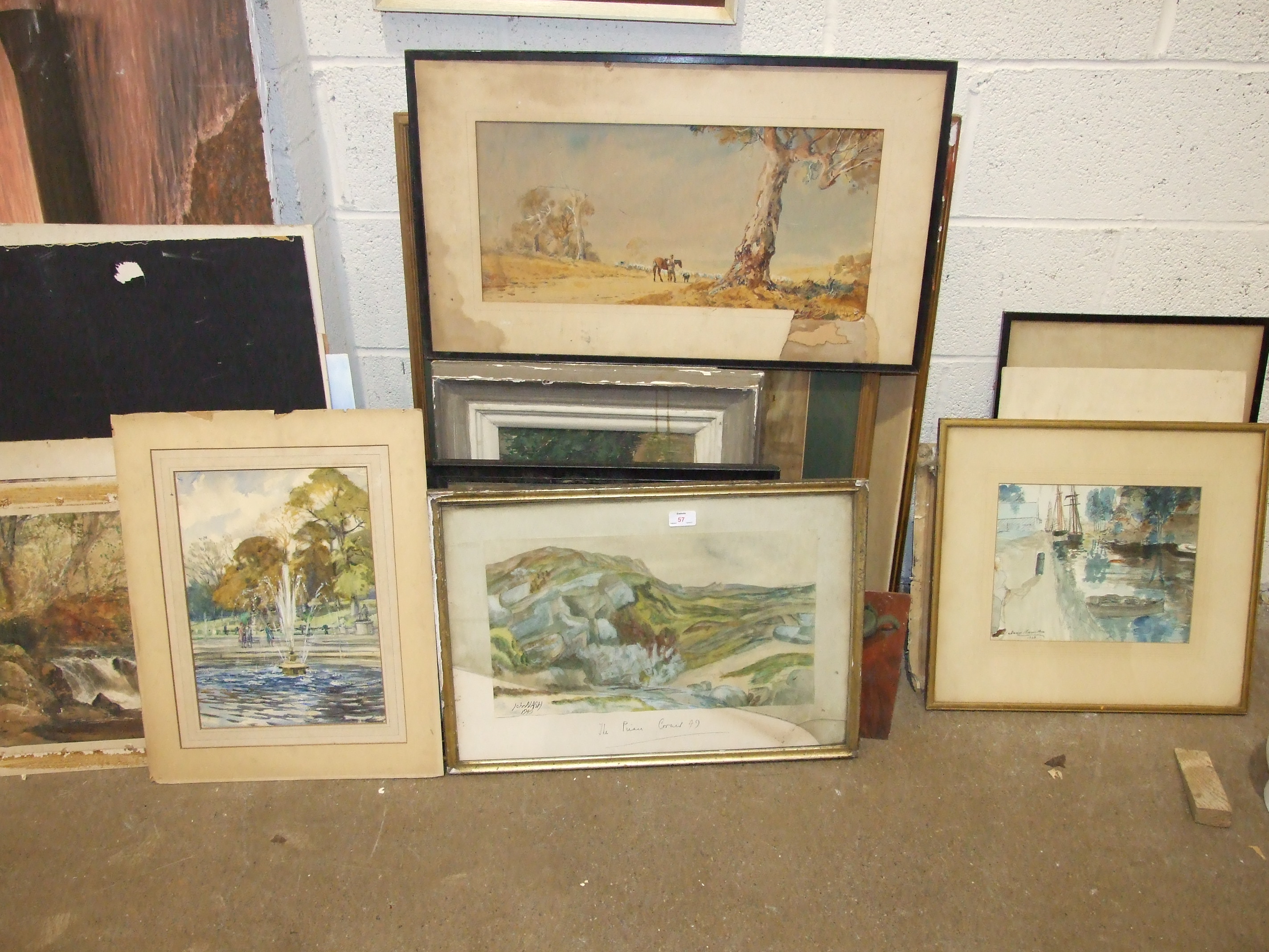 Style of John Nash, Landscape, bears signature and dated 1949, 27 x 47cm and other works.