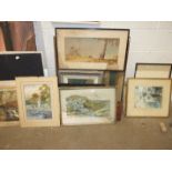 Style of John Nash, Landscape, bears signature and dated 1949, 27 x 47cm and other works.