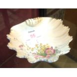 A Royal Worcester blush ware shell shaped dish decorated with flowers, 9.5cm wide, factory no.1413