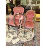 A Late-Victorian button-back salon chair, a low salon chair and a salon chair frame, (3).