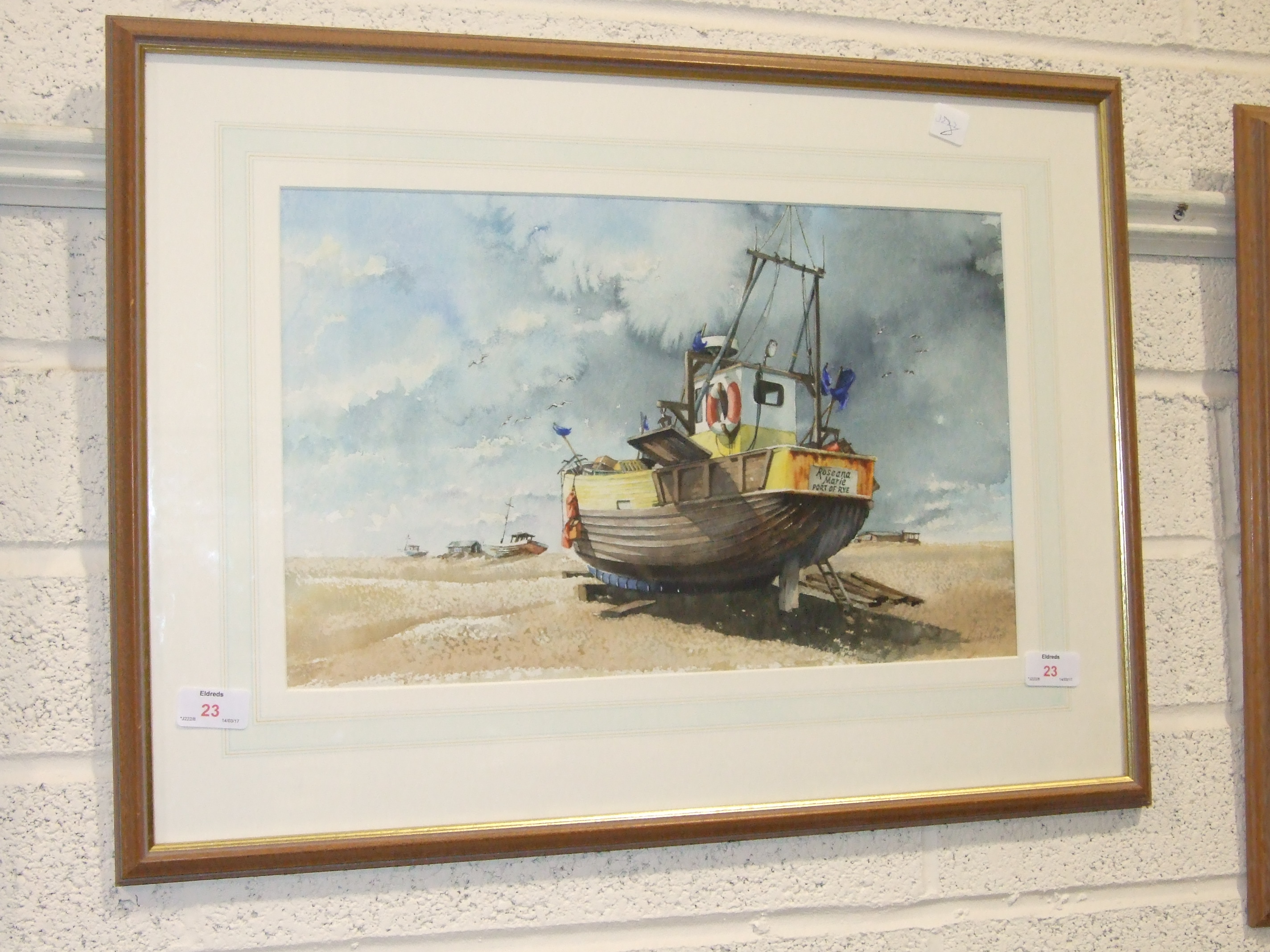Ray Rawlings, 'Crab Catcher at Rye', signed watercolour, 29.5 x 45cm.