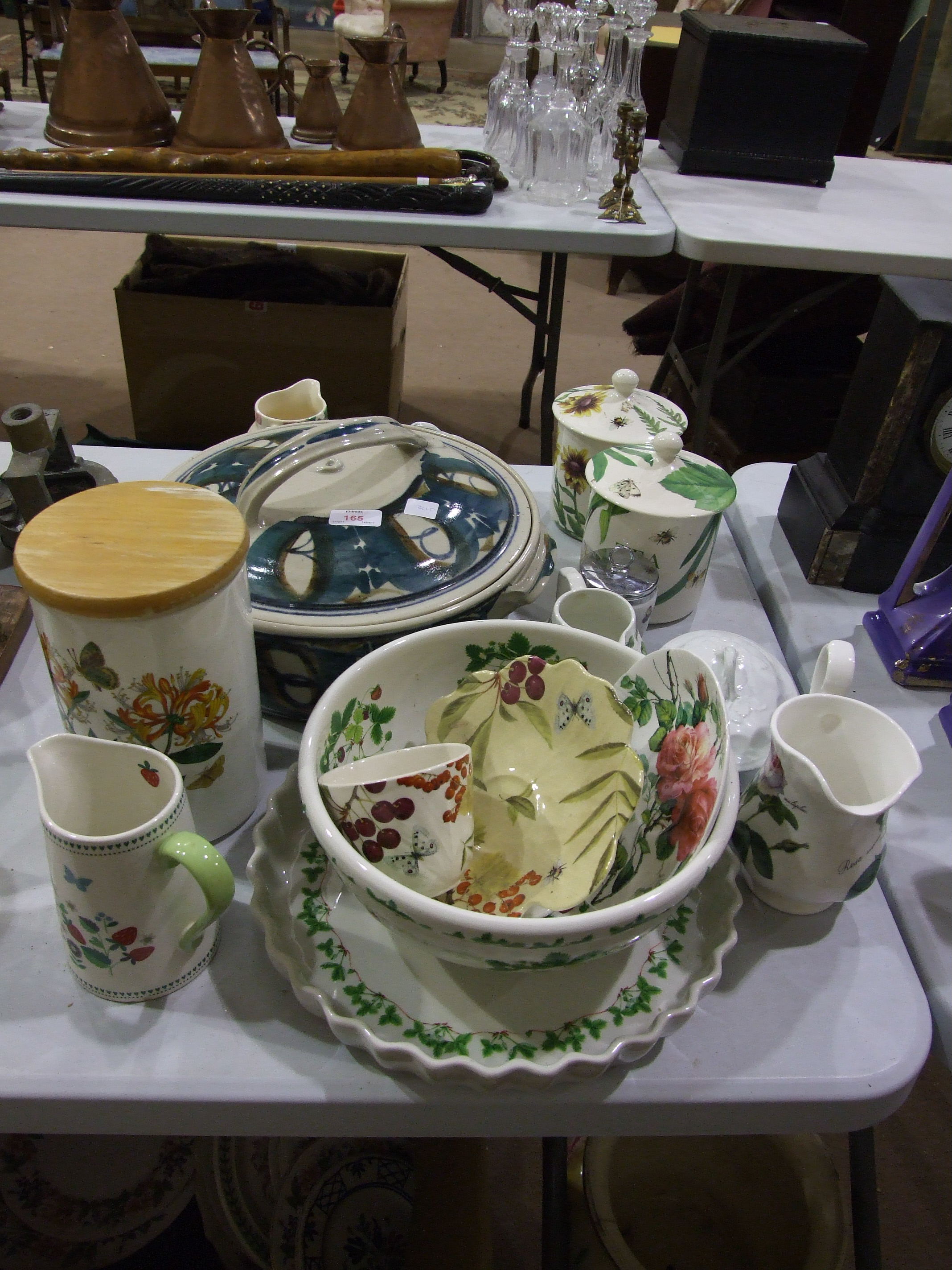 Two Spode Floral Heaven tea and sugar storage jars with covers, 17cm high and other ceramics - Image 3 of 3