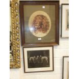 D W Iles, Portrait of a Spaniel, framed oval, 33 x 28cm, a framed photograph of three borzoi Russian