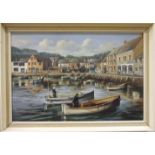 S L Bennett, c1980, The Inner Harbour at Padstow, signed oil on canvas, 50 x 74cm, and another, a