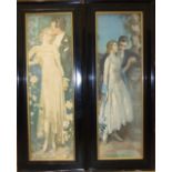 Two framed 1920's style prints depicting courting couples: Irresistible and In Cupid's Shadow, 59.