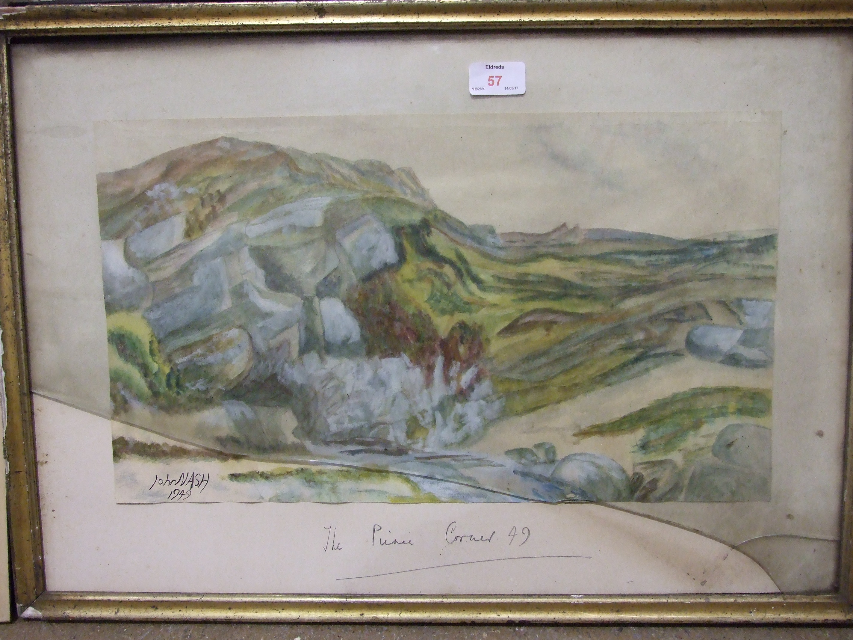 Style of John Nash, Landscape, bears signature and dated 1949, 27 x 47cm and other works. - Image 4 of 4