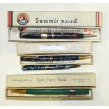 A Conway no.22 propelling pencil, a Summit propelling pencil, a Fyne-Poynt propelling pencil, all