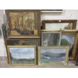 A collection of oil paintings, mainly on canvas, still life and landscapes, various artists.