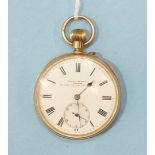 Kendal & Dent, an engine-turned 9ct-gold-cased open face key-wind pocket watch, the white