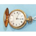 A ladies 12ct-gold-cased miniature half hunter keyless pocket watch, the white enamel dial and outer