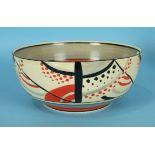 A Clarice Cliff Bizarre bowl decorated in the 'Carpet' pattern, wear to interior, 21cm diameter.