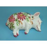 A Wemyss Ware recumbent pig decorated with flowers, stamped and painted marks, 'Wemyss Ware EX440