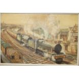 •**C Jeffrey GWR LOCOMOTIVE SPEKE HALL NO.7923 PASSING THROUGH STATION Signed oil on board, 58 x