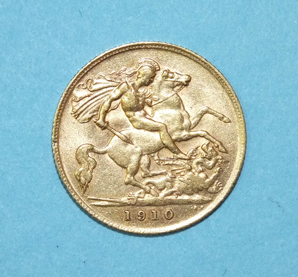 A 1910 half sovereign.