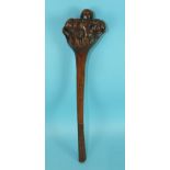 A Fijian ula throwing club with natural root head and taua taua carved handle, 41cm long, (rich