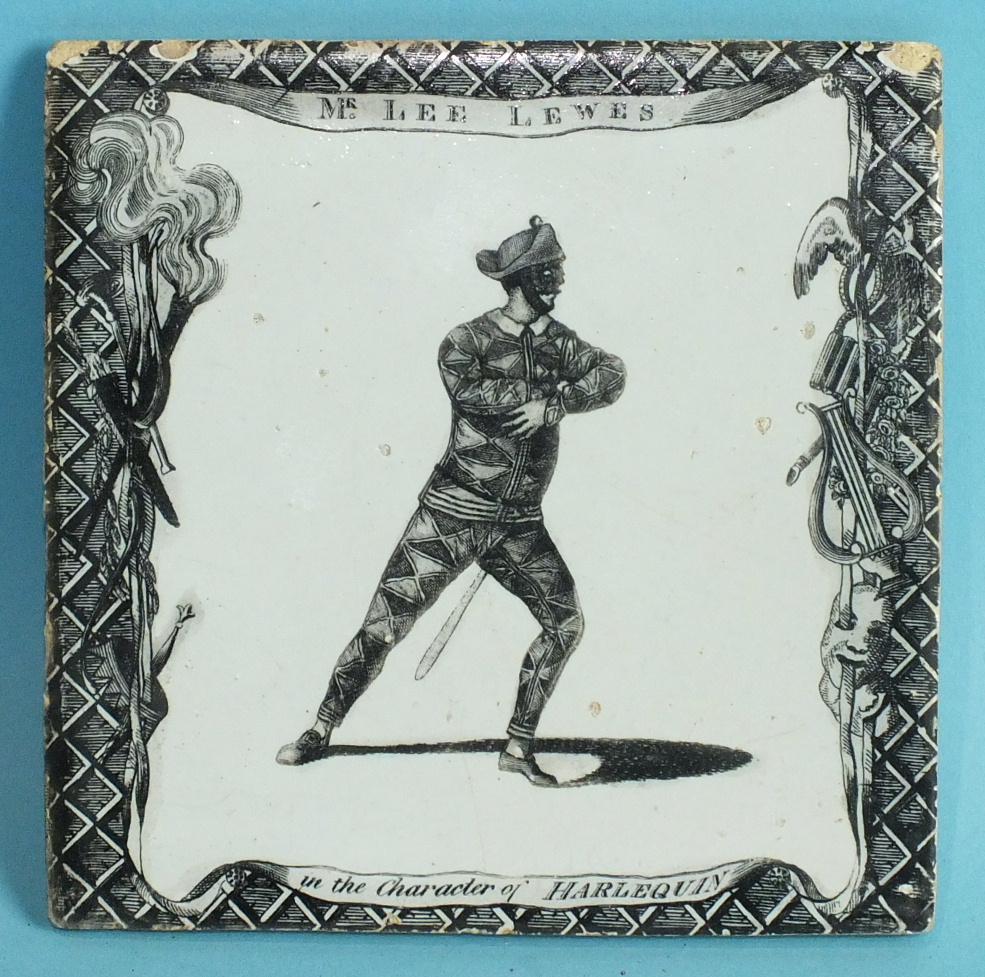 A pair of 18th century Liverpool Delft theatrical tiles, transfer-printed in black by Sadler & - Image 2 of 2