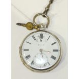 An open-face key-wind pocket watch, the white enamel dial with Roman numerals, Up/Down power reserve