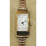 Eterna, a ladies rectangular face wrist watch with 9ct gold case and bracelet, total wt 17.6g,