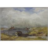 •**W Eggington RI (1875-1951)A DARTMOOR BRIDGE, A RIDER DRIVING HORSES ACROSS A MOORLAND BRIDGE