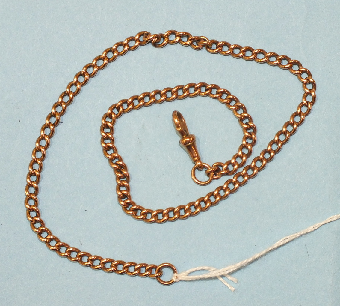 A 9ct rose gold half Albert watch chain, 41.5cm long, 22.2g.