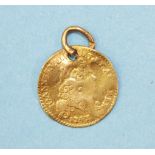 A 1743 Portuguese 800-Reis gold coin, pierced, 1.6g.