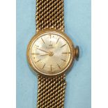 Roider, a ladies 9ct-gold-cased wrist watch on 9ct gold mesh bracelet, 24.9g.