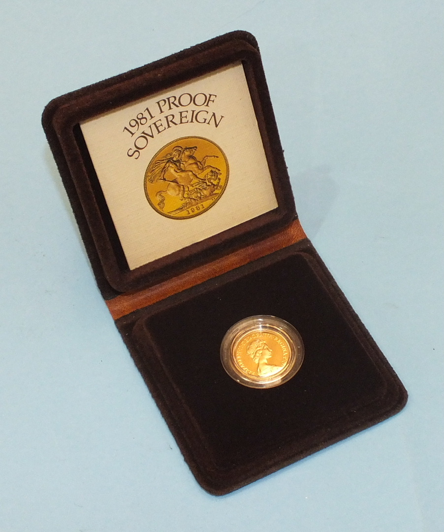 A Royal Mint boxed 1981 proof sovereign with certificate.