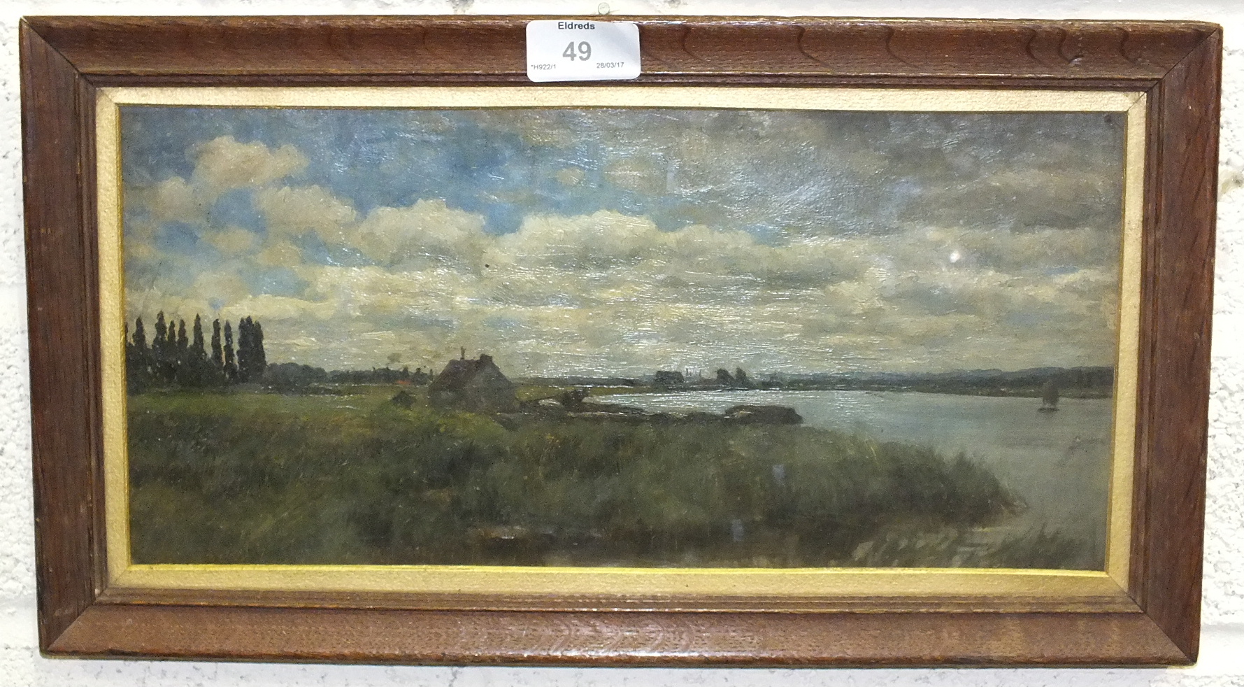 Attributed to Sir George Reid (1841 - 1913) A RIVER LANDSCAPE WITH A COTTAGE, A SMALL BOAT NEARBY