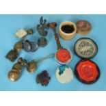 A group of four brass tunic buttons with the Goodhart crest, other buttons and miscellaneous items.