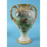 A Royal Worcester porcelain vase and inner cover painted with sheep in an orchard under blossoming