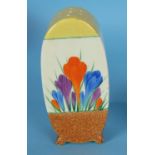 A Clarice Cliff Bizarre sugar sifter decorated in the Crocus design, 12.5cm high.