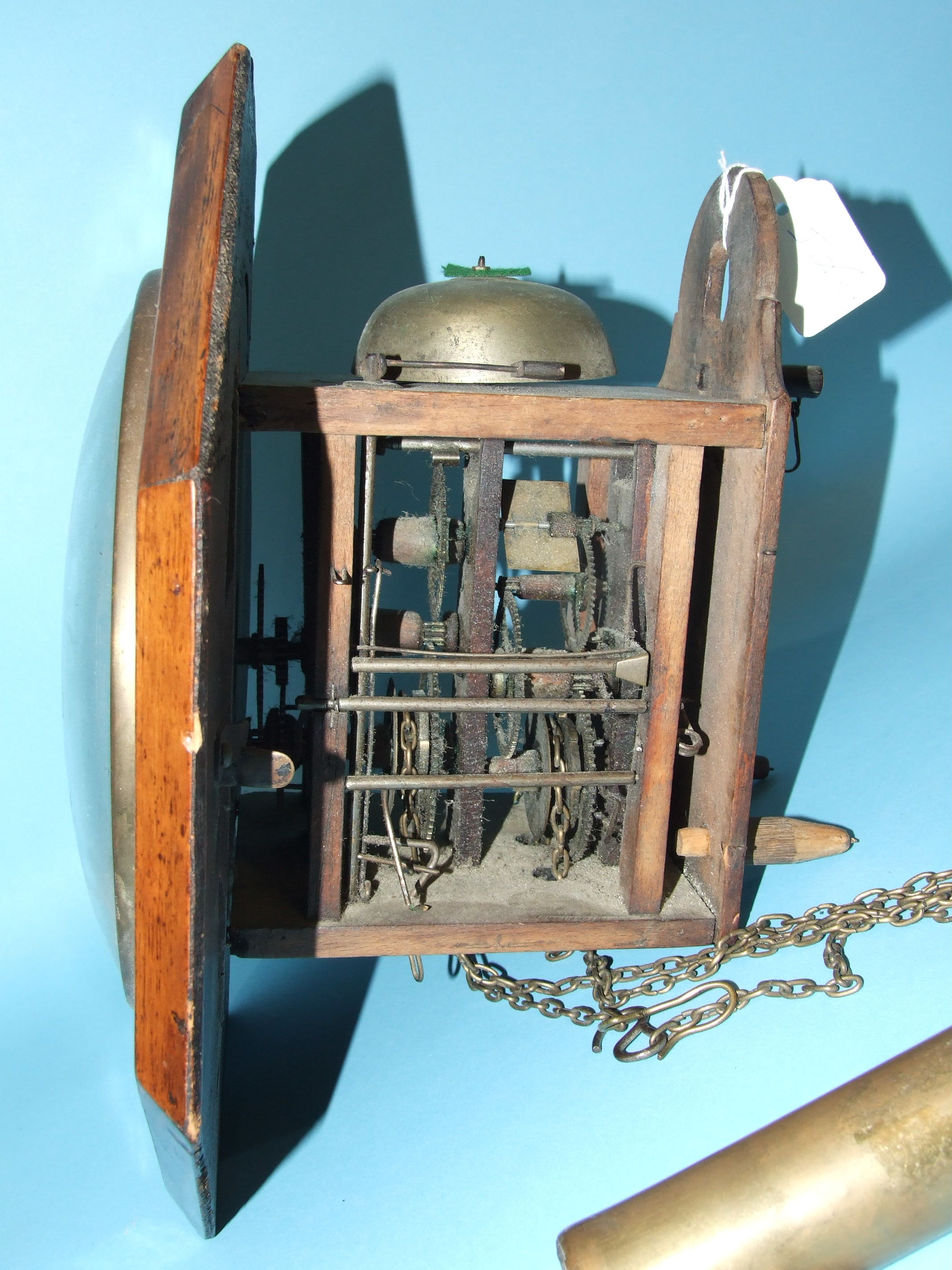 A 19th century walnut and marquetry hanging wall clock, the octagonal marquetry case with white- - Image 2 of 2