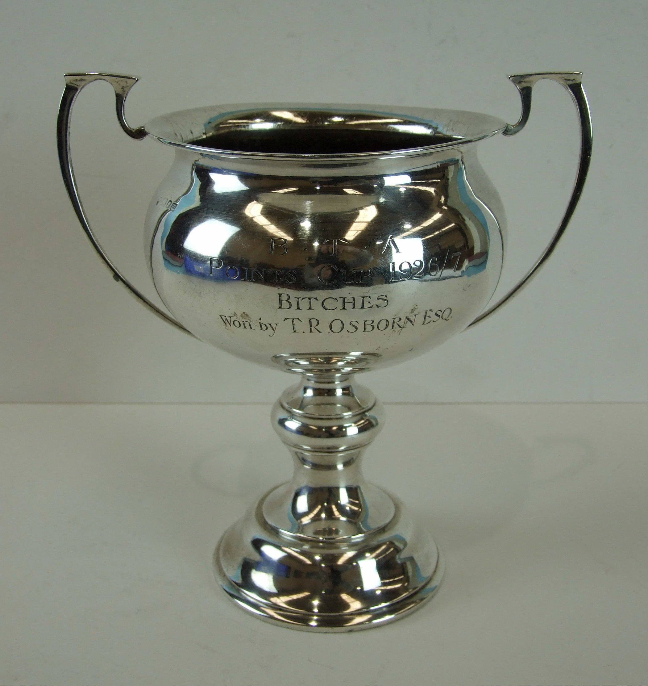 A silver two-handled trophy cup, bears inscription, London 1927, 19.5cm high, ___9½oz.