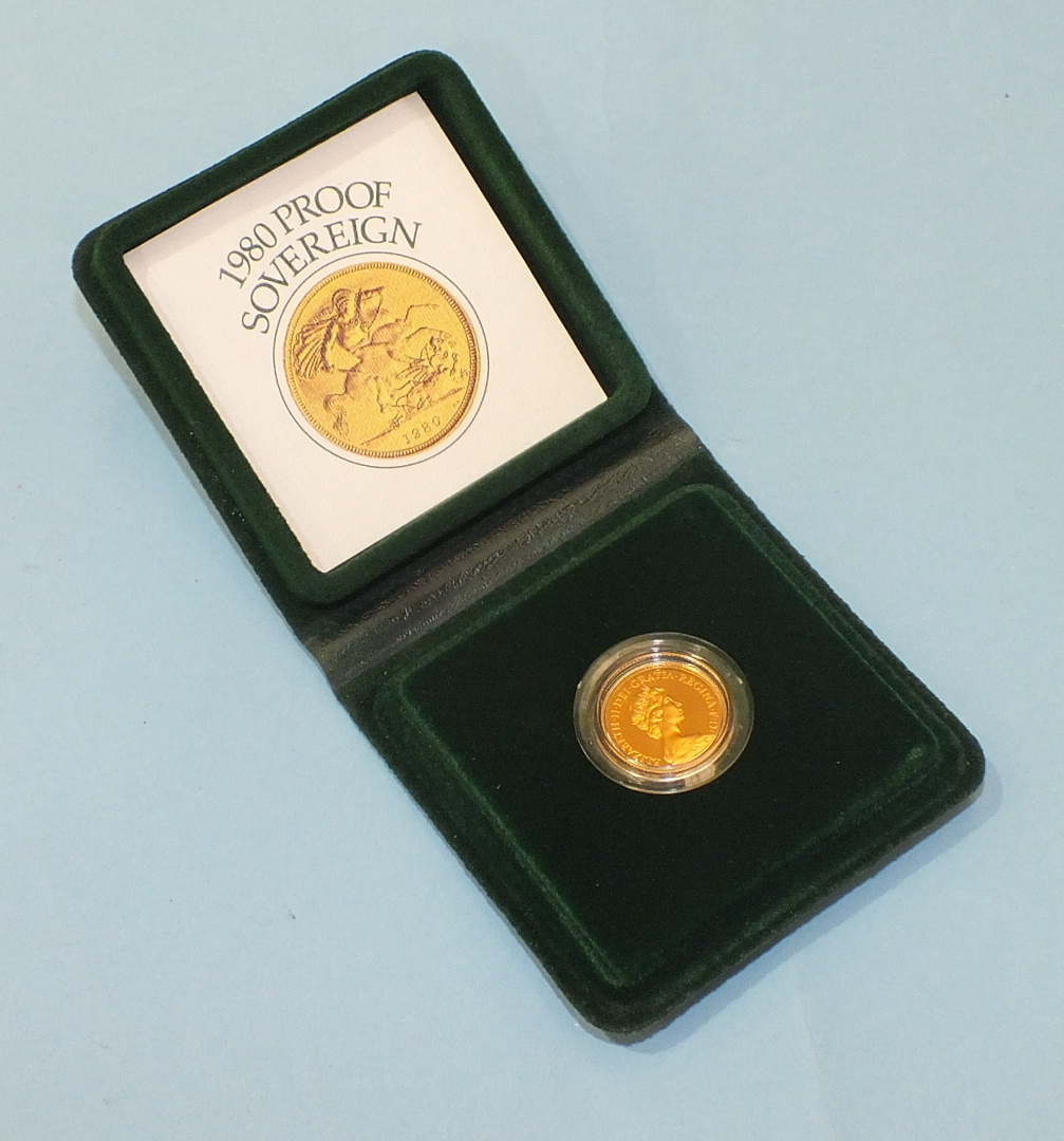 A Royal Mint boxed 1980 proof sovereign with certificate.