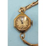 Tudor, a ladies 9ct gold cased wrist watch on 9ct gold expanding bracelet, 13.6g, (af).