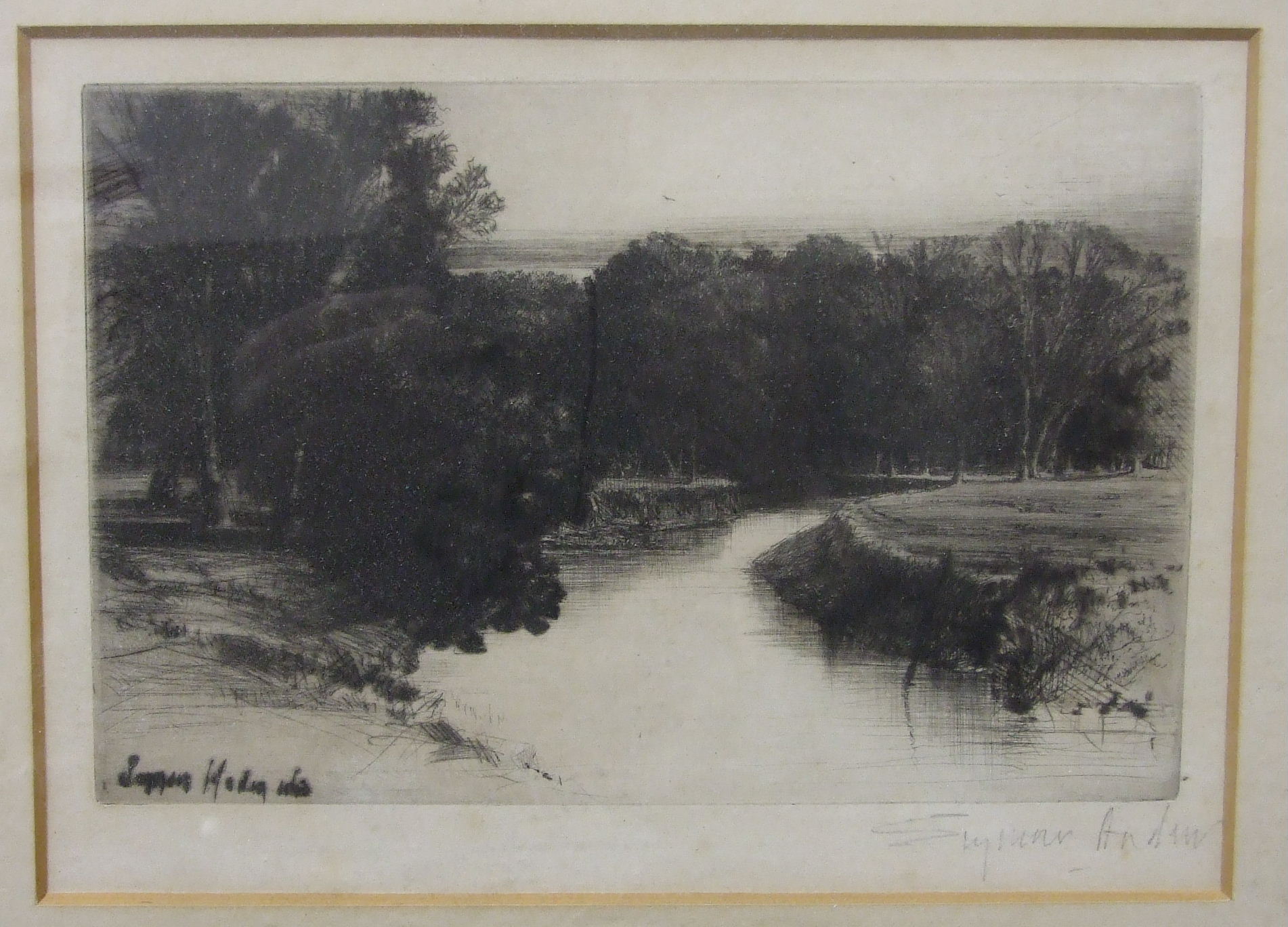 Edgar L Pattison, (b1872) 'A Canal in Normandy', etching, signed and titled in pencil in the margin, - Image 4 of 4