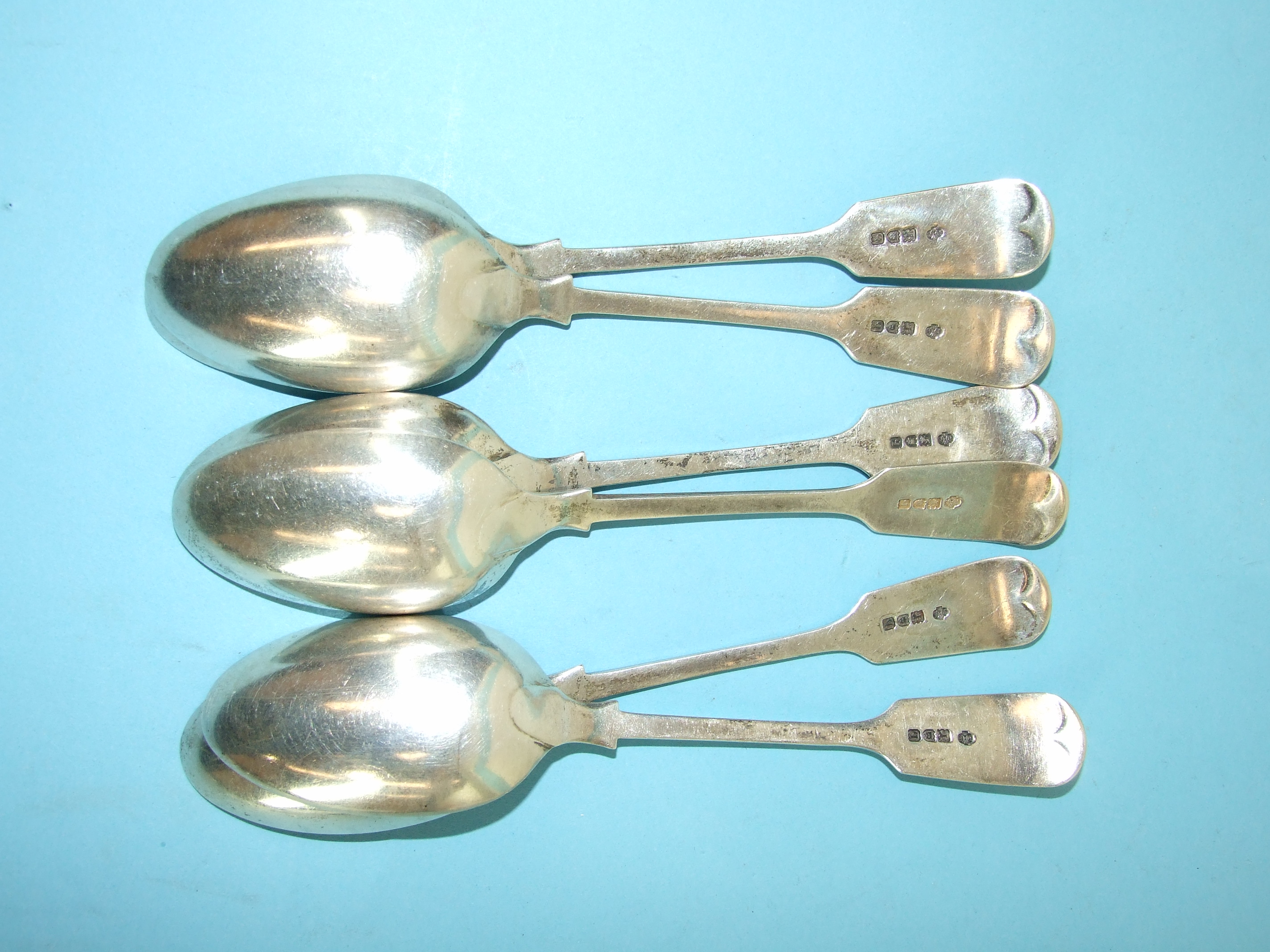 A set of six fiddle pattern silver dessert spoons, London 1911, ___9oz. - Image 2 of 2