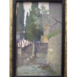 Lionel Birch (1858-1930) STAIRS TO THE CITY WALL Oil on board, signed, 25.5 x 15cm.