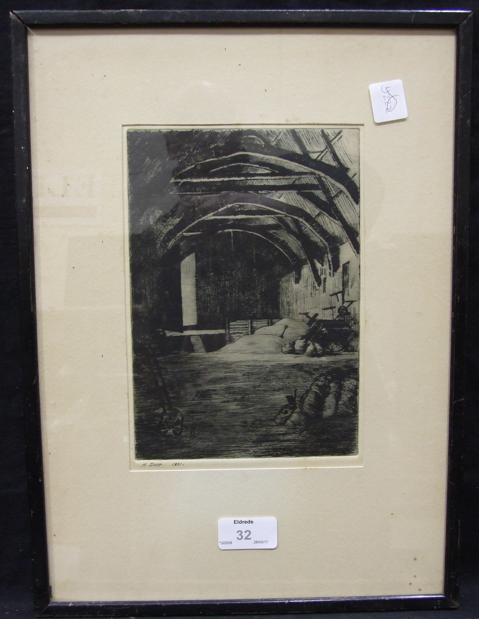 A collection of five black and white etchings, including John Winkler 'Freight from The Orient', - Image 2 of 3