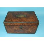 A Victorian walnut work box with velvet-lined fitted interior, 29cm wide.