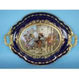 A 19th century Sèvres oval two-handled tray decorated with an 18th century battle scene