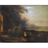 18th Century Italian Follower of Andrea Locatelli PASTORAL SCENE WITH FIGURES AND DONKEY BESIDE