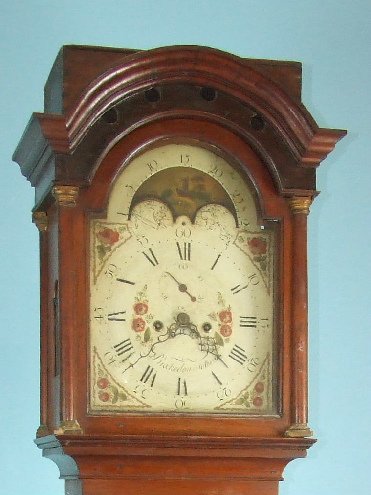 Brockedon, Totnes, an 18th/19th century mahogany long case clock, the painted arched dial with sun - Image 2 of 2