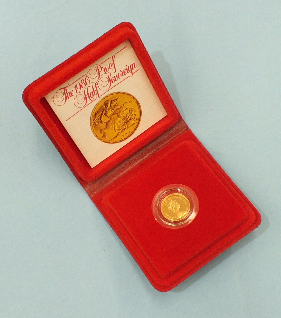 A Royal Mint boxed 1980 proof half sovereign with certificate.